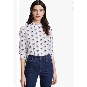 Equipment silk heart finger print button down blouse top white black XS